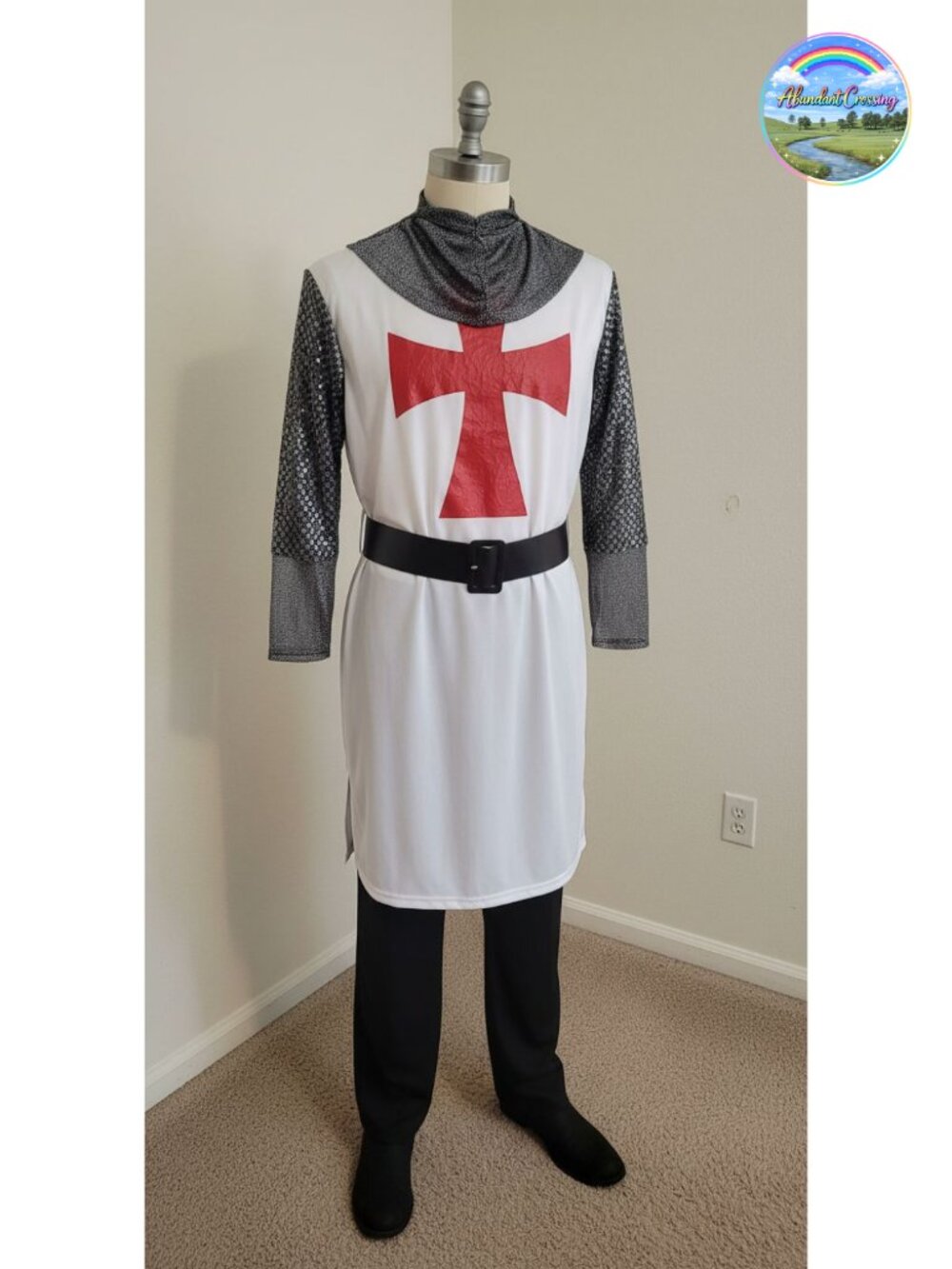 Men's Knight Costume Tunic Belt Headpiece